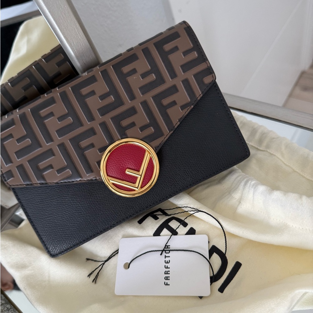 Fendi Black and Brown FF Monogram Clutch